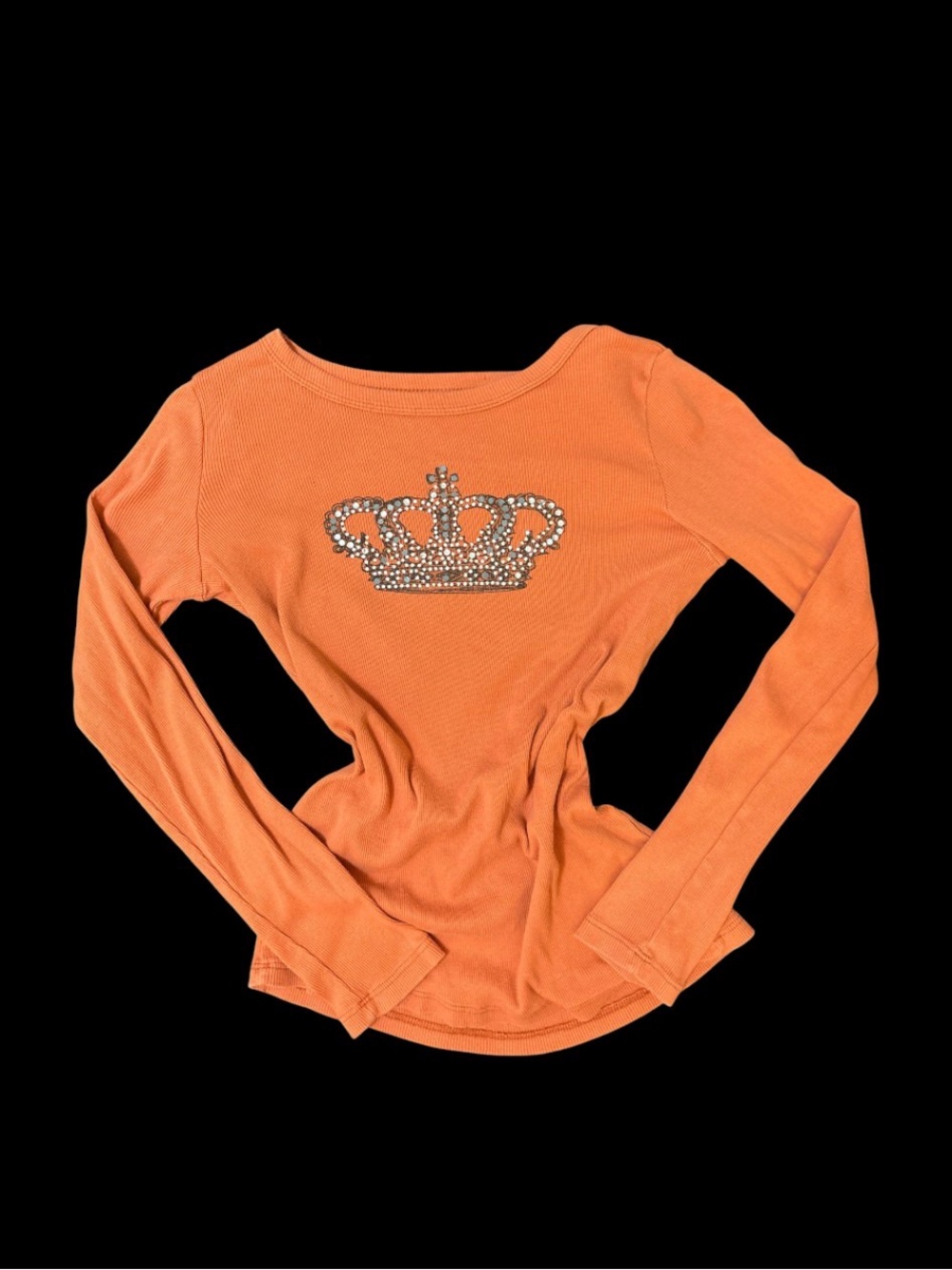 Rhinestone Crown Orange Long Sleeve Top